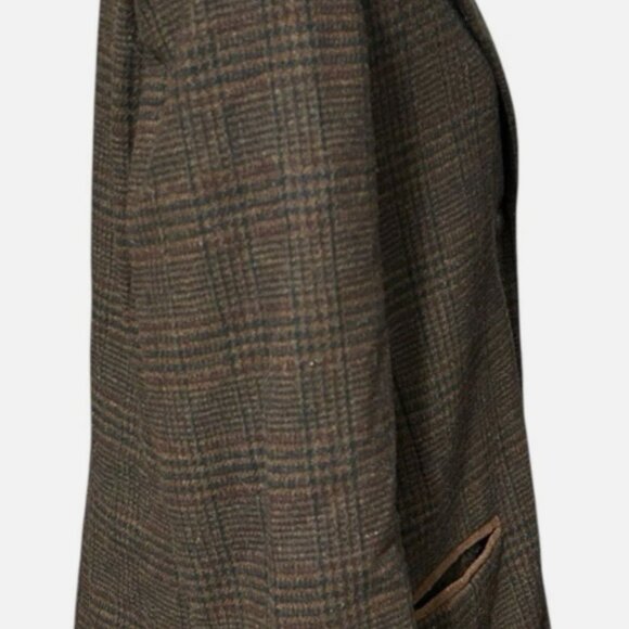 Vintage 90s Wool Plaid Blazer Jacket Women's Large Equestrian Brown Suede Trim - Picture 7 of 15
